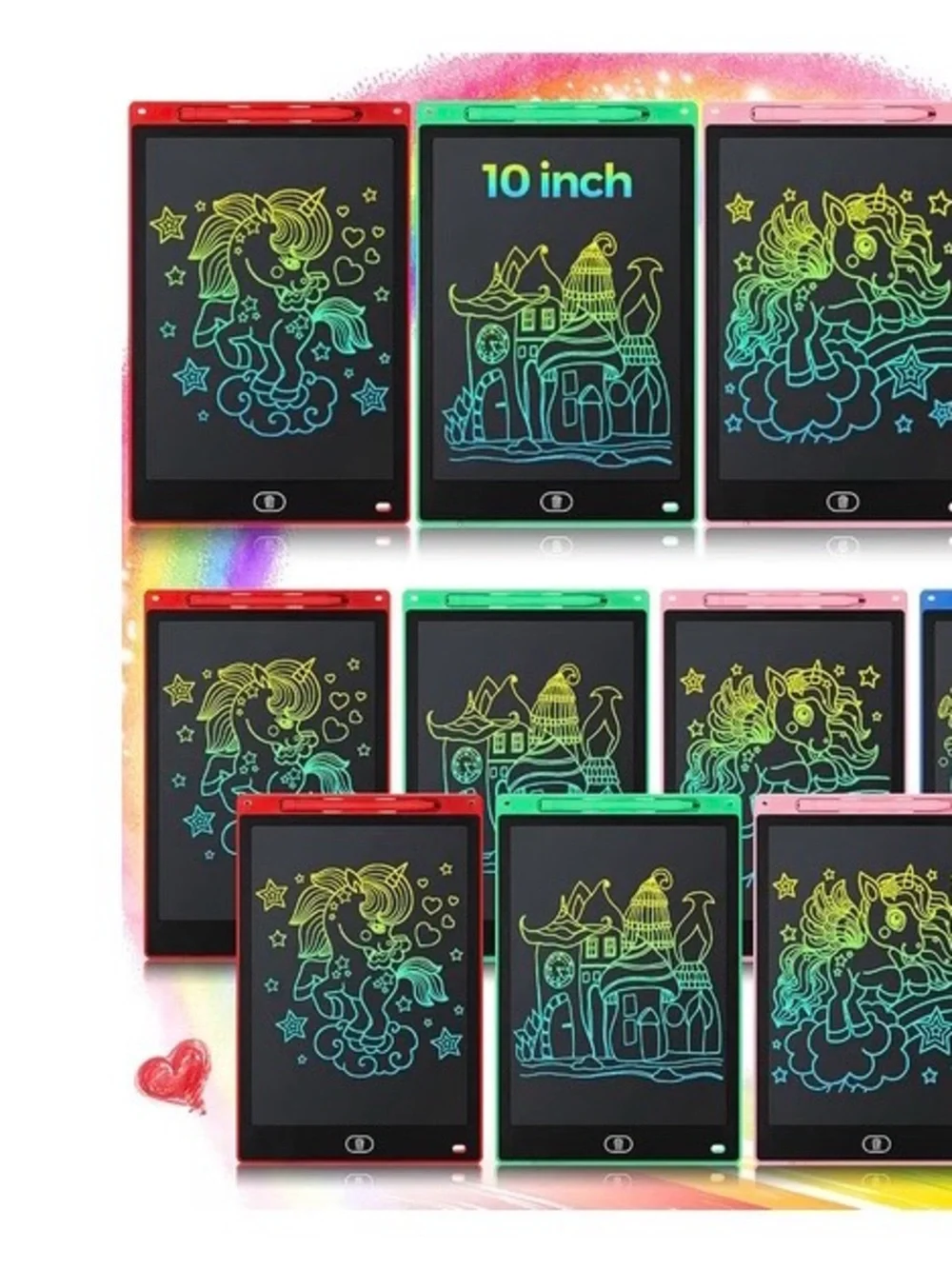 LCD Writing Tablet for Kids, 10 Inch Erasable Drawing Pad Colorful Set of 10